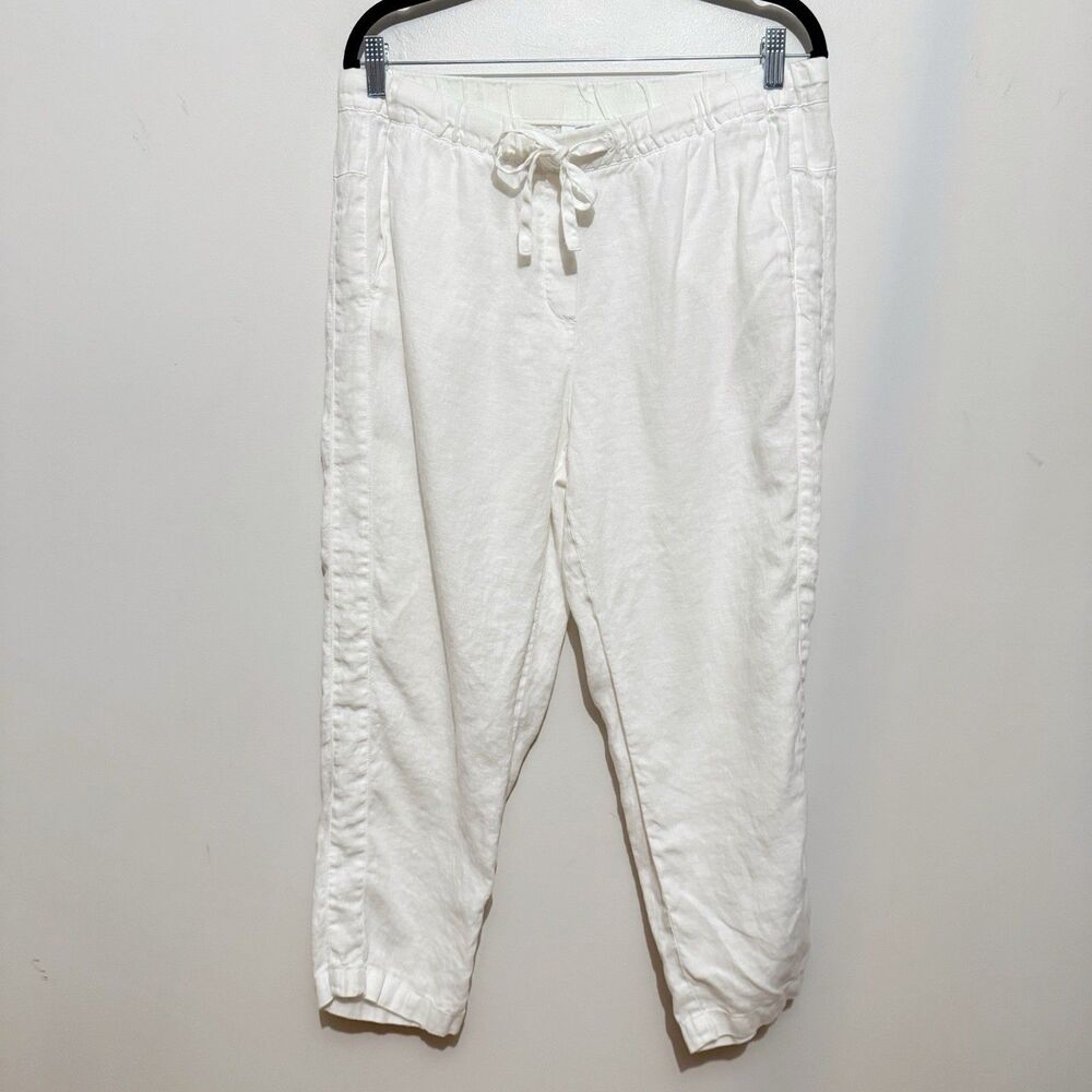 J. Jill PureJill 100% Linen Wide Leg Pull On Pants Size Medium White Cropped